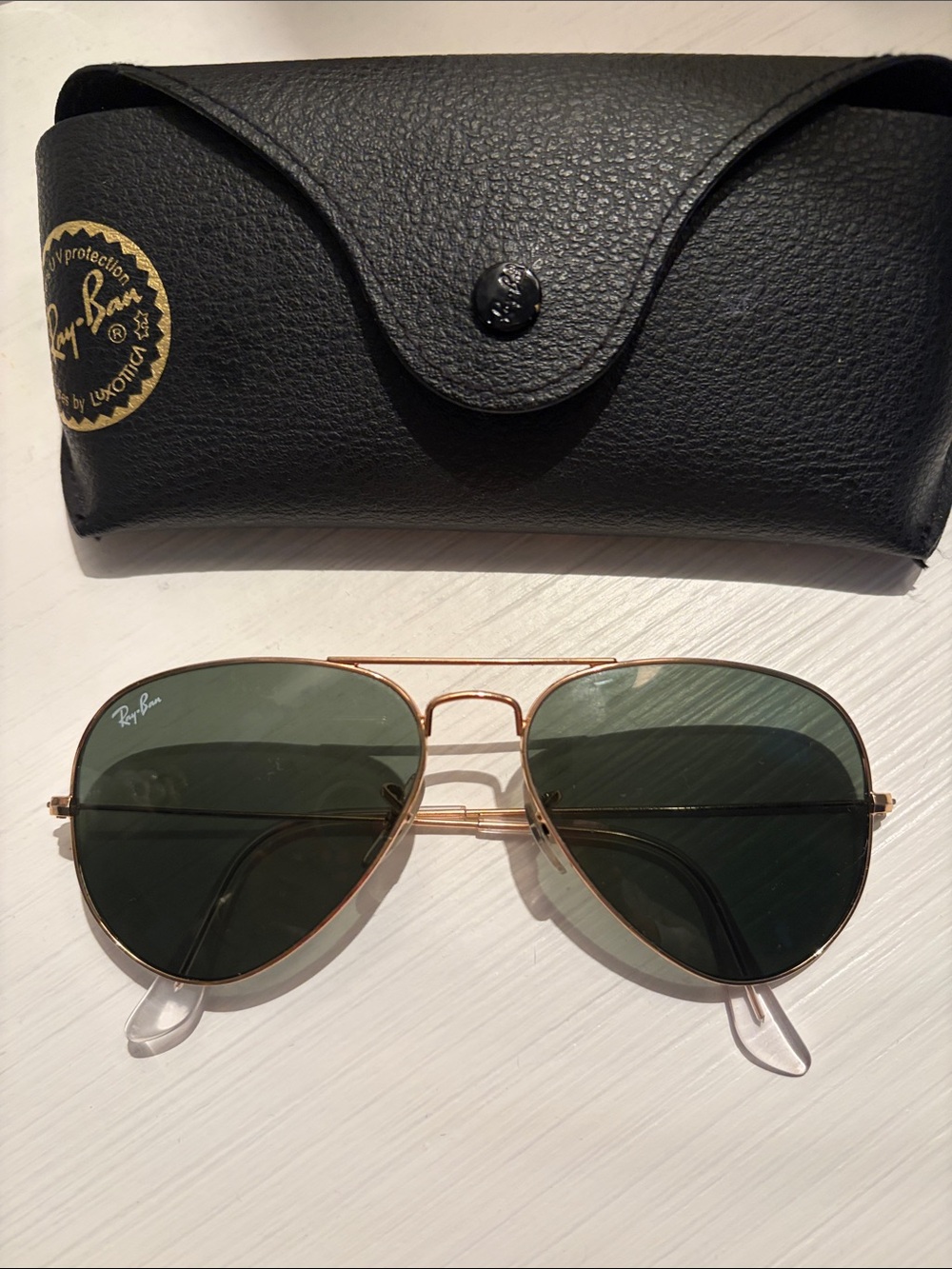 Ray-Ban Gold Frame Aviator Sunglasses with Green Lenses
